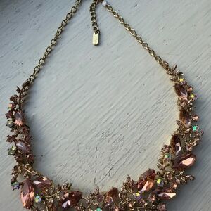 Vintage Stamped Gold and Pink Gemstone Statement Chunky Feminine Necklace